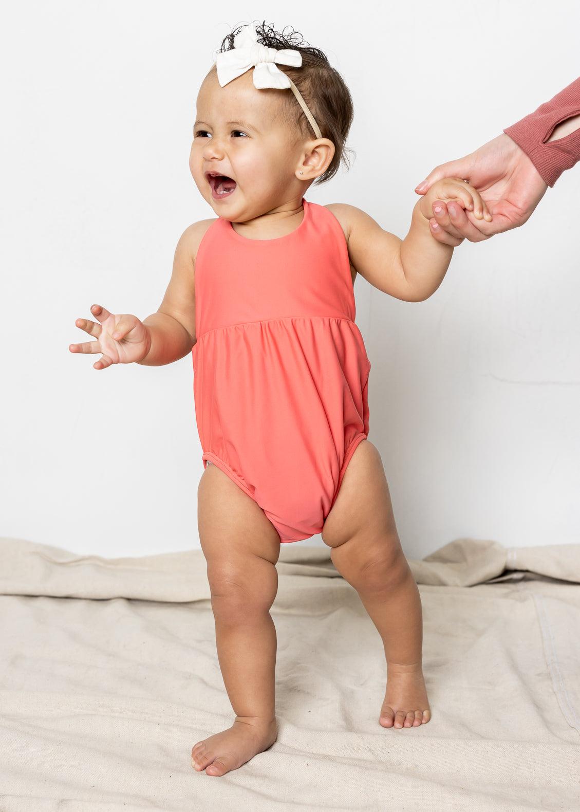 Deep Coral Baby Romper One Piece