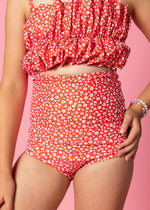 Teen Girl High-Waisted Swimsuit Bottoms - Red Ditsy Floral