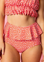 High-Waisted Swimsuit Bottom - Red Ditsy Floral