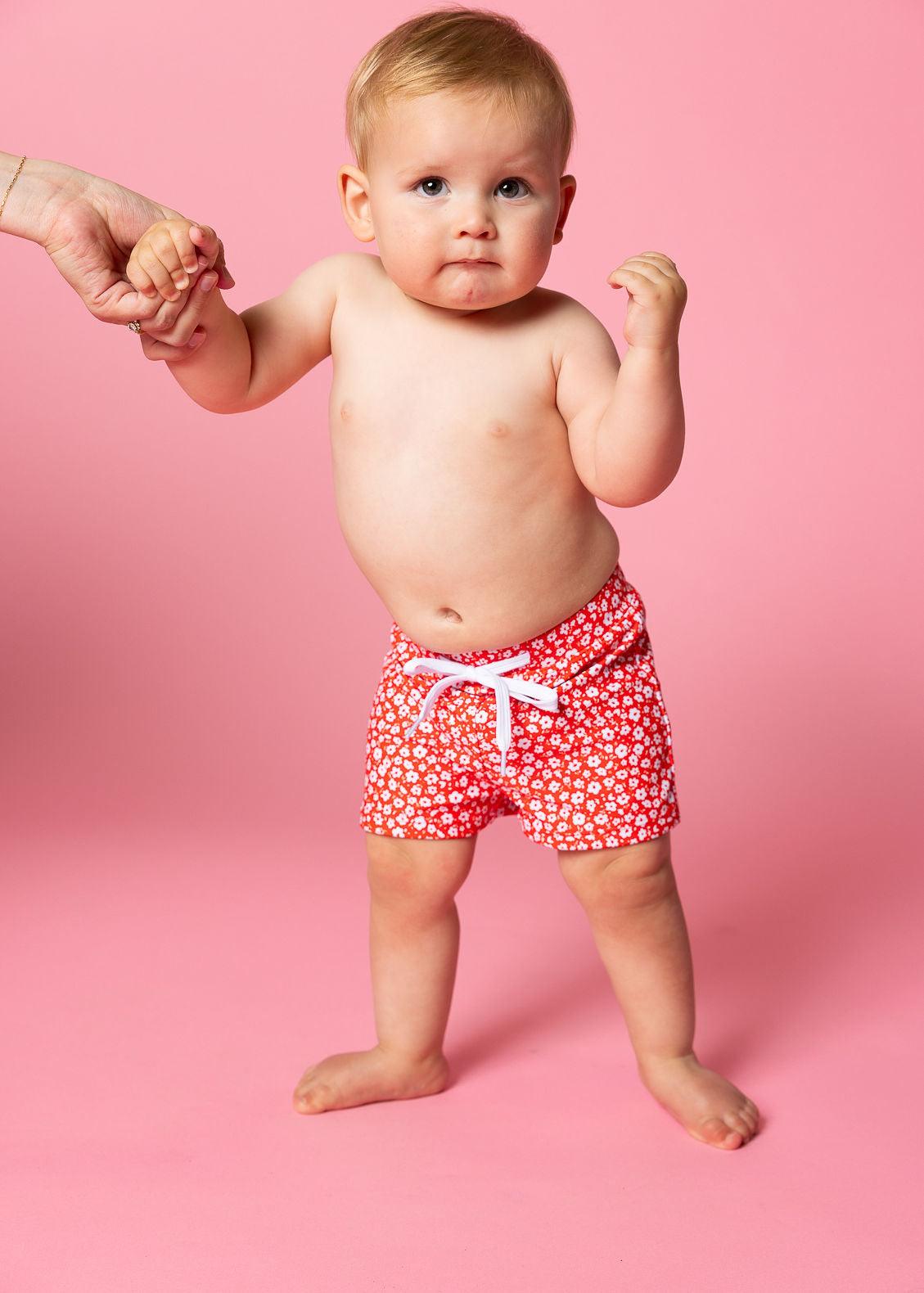 Baby Boy Swimsuit - Shorts - Red Ditsy Floral