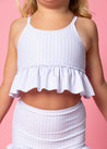 Girls Crop Top Swimsuit - Light Blue stripe