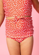 Girls High-Waisted Swimsuit Bottoms - Red Ditsy Floral