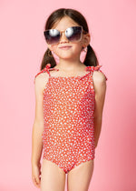 Girls One-Piece Swimsuit - Red Ditsy Floral