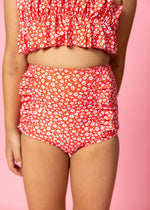 Girls High-Waisted Swimsuit Bottoms - Red Ditsy Floral