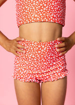 Girls High-Waisted Swimsuit Bottoms - Red Ditsy Floral