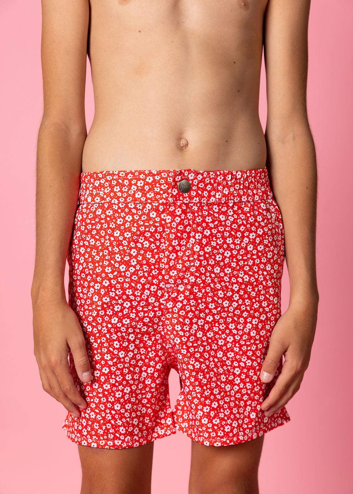 Teen Boy Swimsuit - Shorts - Red Ditsy Floral