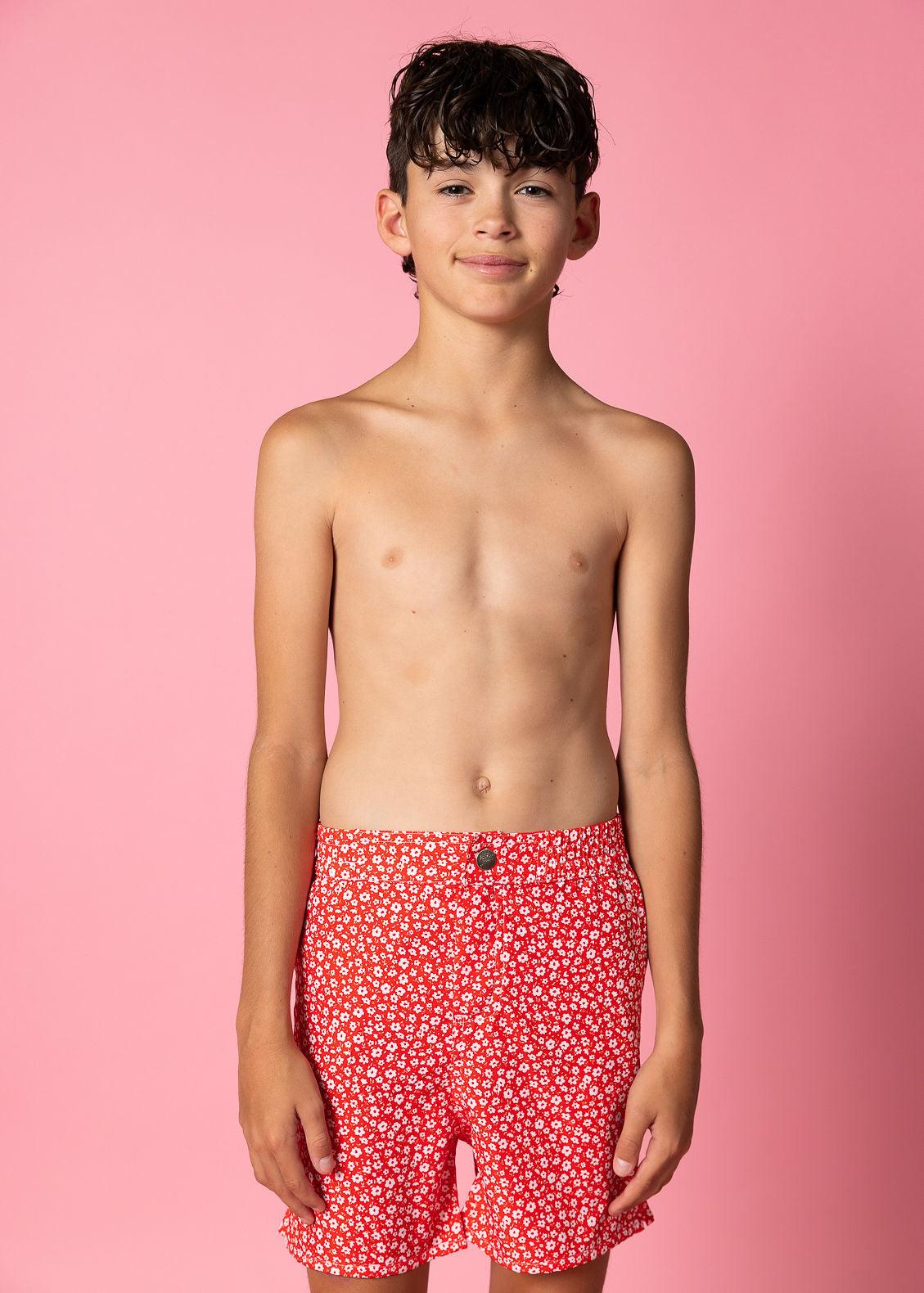 Teen Boy Swimsuit - Shorts - Red Ditsy Floral