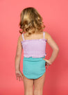 Girls High-Waisted Swimsuit Bottoms - Ribbed Aquamarine