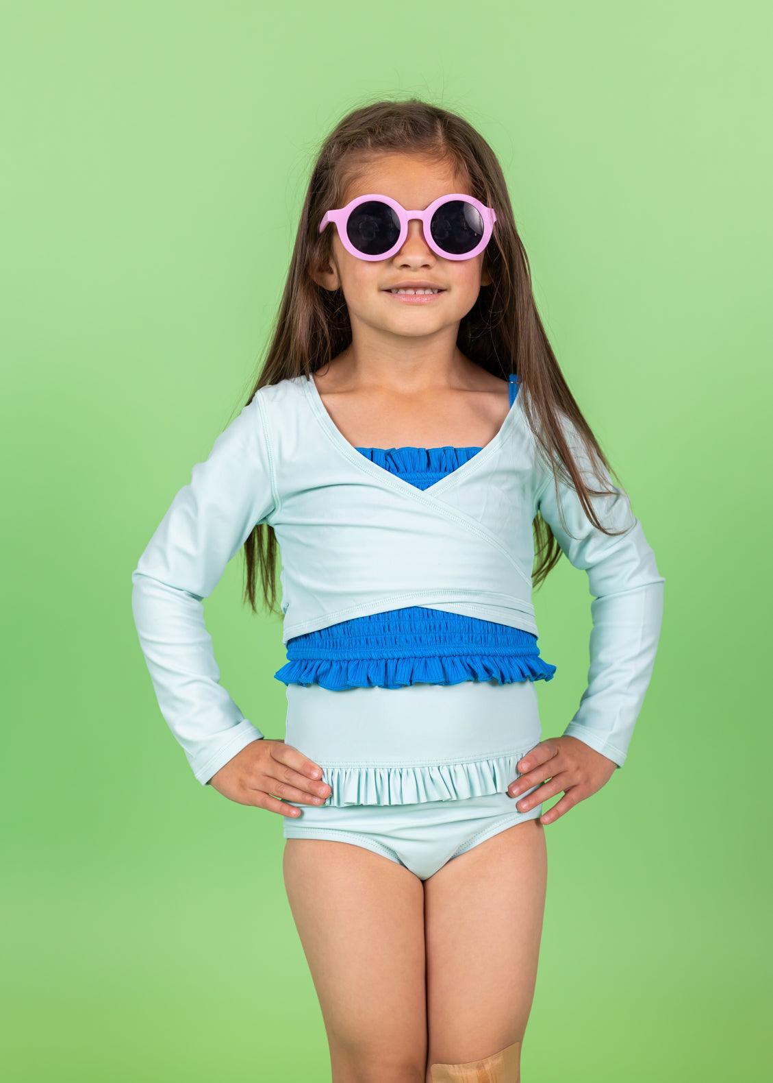 Girls Swimsuit Rashguard Crop Top - Spearmint